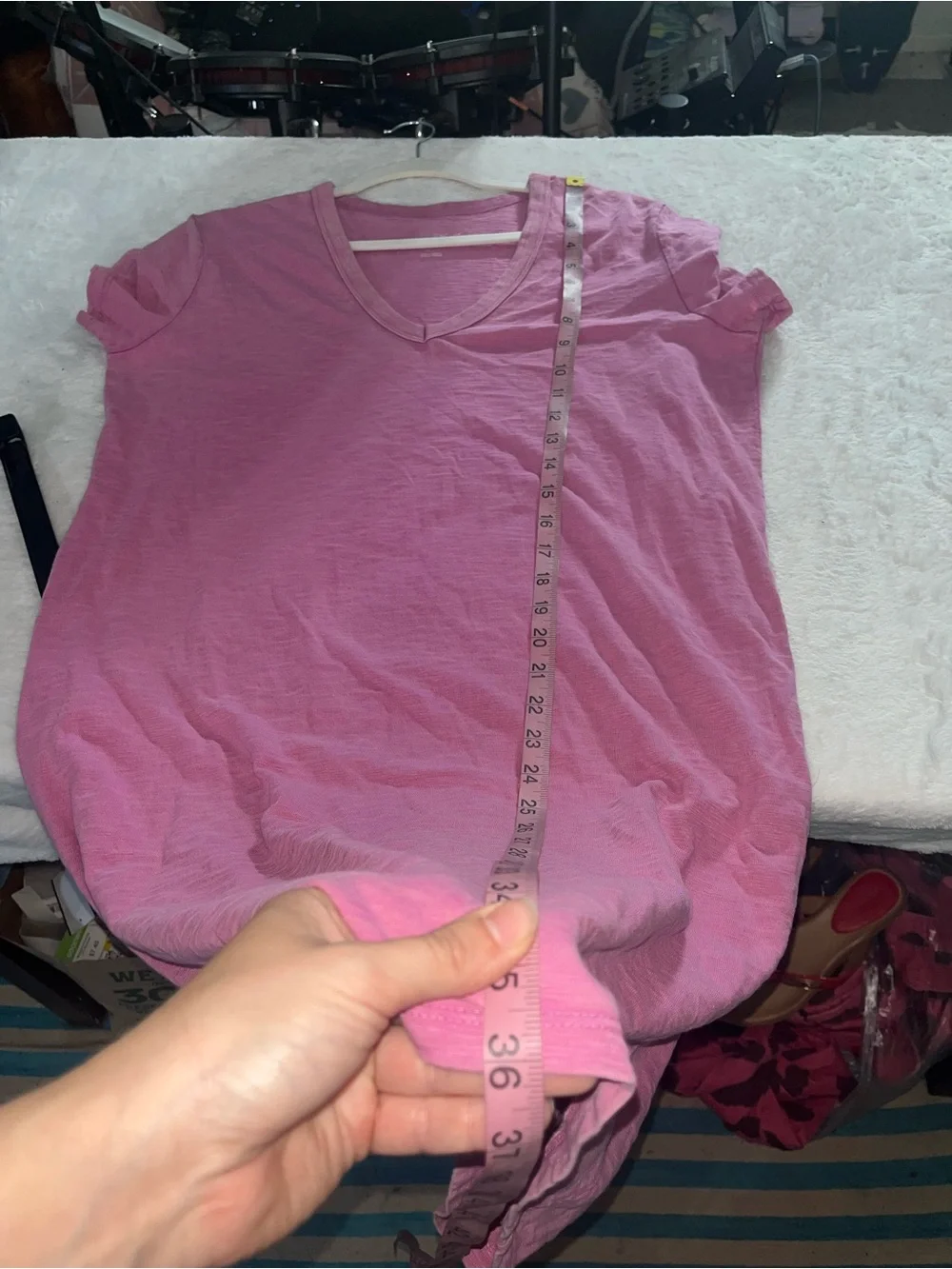 T Shirt Dress 100% Cotton Heathered Pink V Neck Heather Short Sleeve Basic Solid
